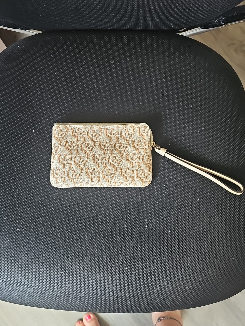 Coach Canvas Wristlet Clutch in Beige and Tan